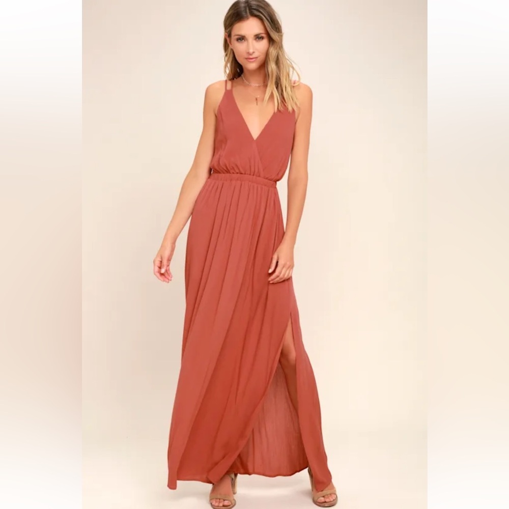 NWT Lulus Lost in Paradise Rusty Rose Maxi Dress Size XS